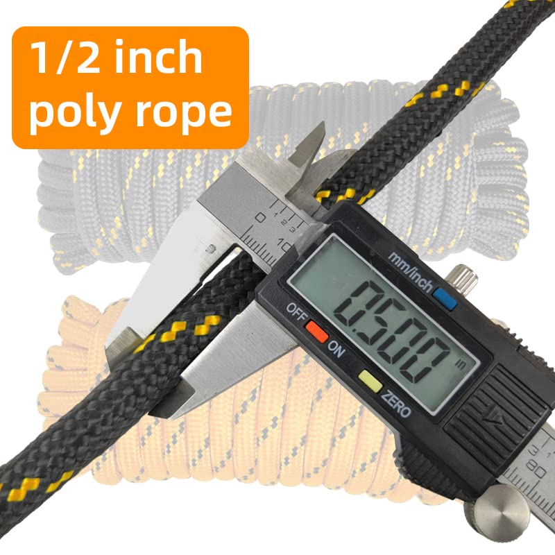 GIAHAND Diamond Braided Polypropylene Rope Nylon Rope Mix Thick Heavy Duty Ropes 1/2 inch 50ft High Strength Rope Perfect for Clothesrope Camping Hiking and Other Outdoor Activities Black 50ft - Image 5